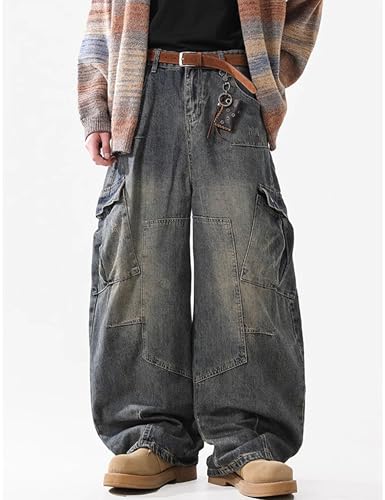 Mens Baggy Jeans Y2K Hip Hop Cargo Pants Aesthetic Denim Pants Straight Leg Cargo Jeans Streetwear4