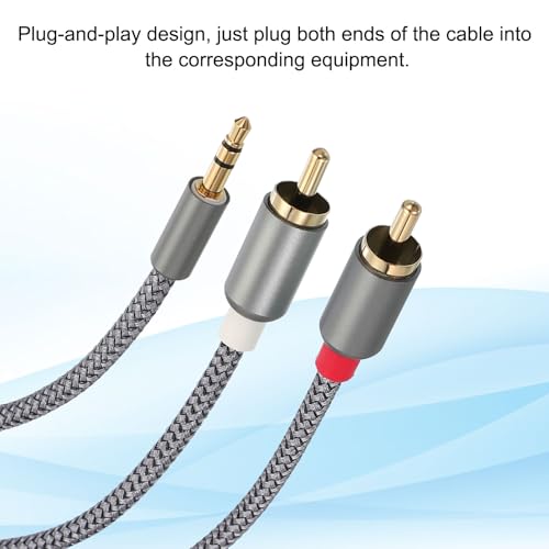Cable divisor RCA Y de 2m: conector doble macho a AUX de nailon gris 4