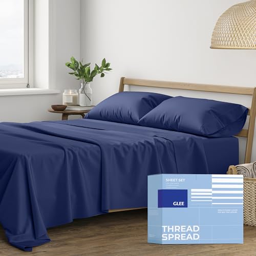 THREAD SPREAD Cotton Full Size Sheet Sets - 100% Egyptian 400 Thread Count 4 Piece 100% Cotton Bed Sheets, 16 Deep Pocket Ful Sheets Cotton, Soft, Cooling Full Sheet, Luxury Hotel Sheets (Navy Blue)