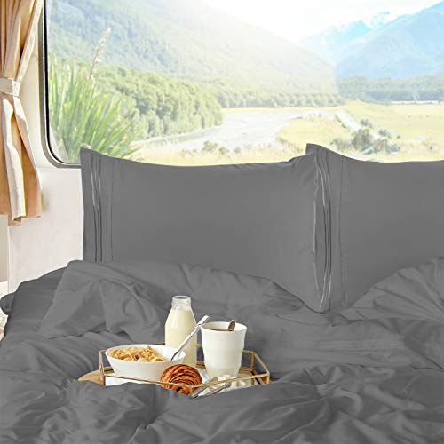 Nestl Dark Grey Short Queen Sheets for RV, Hotel Luxury RV Queen Sheets Set, 6 Piece Fitted Bed Sheet Set and Pillowcases, Super Soft, Wrinkle-Free, and Breathable Camper Bedding