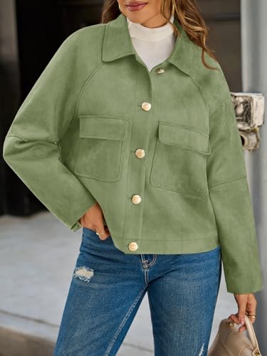 Cicy Bell Womens Faux Suede Leather Jackets Oversized Cropped Casual Lapel Collar Button Down Fall Vintage Shackets — view 4