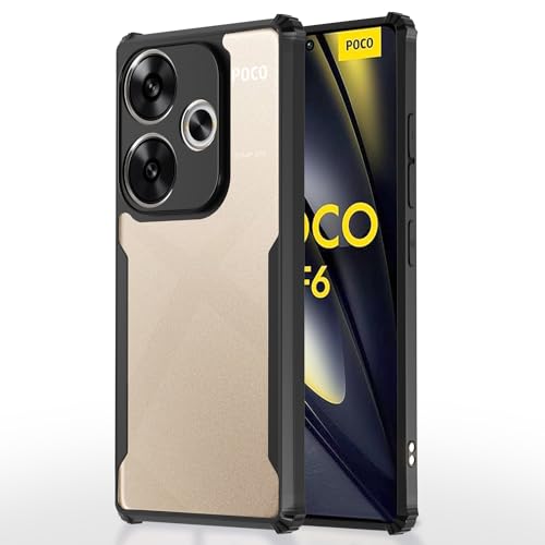 Image of Pikkme Poco F6 5G Back Cover | Crystal Clear Transparent Back | Ultra Hyrbid | Full Camera Protection | Raised Edge | Bumper Back Case (Black)