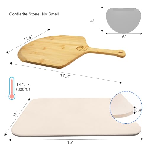 AILUROPODA 15 x 12 Pizza Stone with Bamboo Pizza Peel, Rectangular by AILUROPODA - Used condition - Image 4