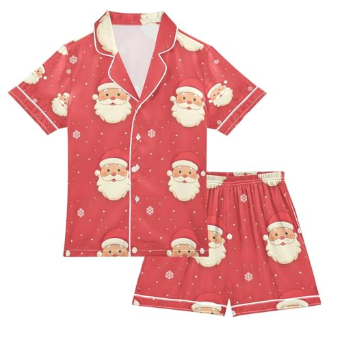 senya Santa Claus Snowflake Pattern Satin Summer Pajama Sets Silk Short Sleeve Button Down Sleepwear