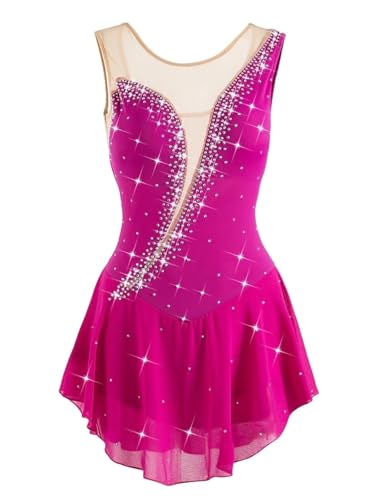 Robe de patinage artistique haute élasticité à ourlet asymétrique