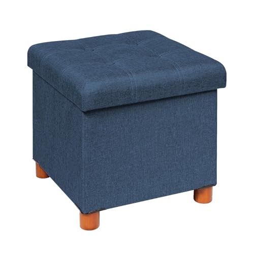 B FSOBEIIALEO Storage Ottoman with Tray, Foot Stools and Ottomans with Legs, Storage Cube Seat Linen Blue 15"