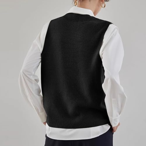 ZUEVI Women's Sweater Vest V Neck Sleeveless Pullover Knitwear Tops Casual Trendy Solid Crop Knitted Sweaters Vests3