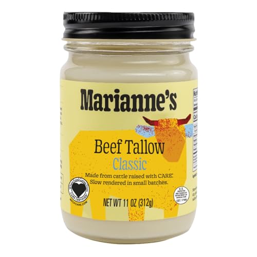 Marianne’s Beef Tallow: 100% Grass-Fed Cooking Fat for Roasting, Frying & High-Heat Cooking, Rich Savory Flavor, Pasture-Raised USA Cattle, Traditional Kitchen Staple