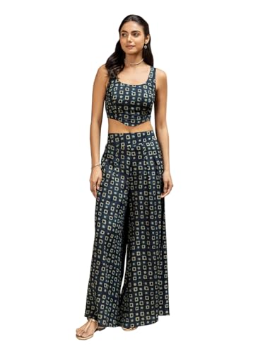 Image of FIORRA Women's Navy Blue Cotton Printed Co-ord Set
