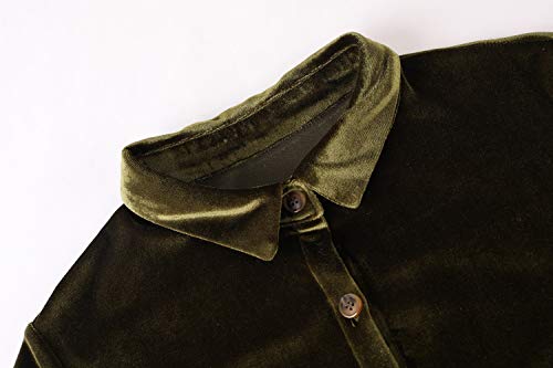 Caitefaso Womens Velvet Button Down T Shirts Swing Mini Dress Casual Long Sleeves Lapel Tunic Tops4