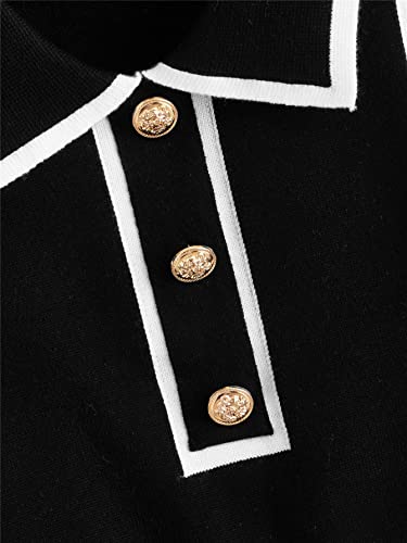 Verdusa Women's Button Front Striped Collar Sleeveless Sweater Vest Knit Top Black S #TOP3