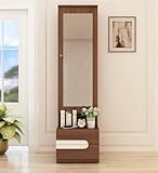 CASPIAN Engineered Wood Single Door Wooden Vanity Dressing Table (Rainforest Brown) | Pre-Assembled Furniture with Mirror | Bedroom Storage for Makeup & Accessories Organizer | 6 Shelves & 2 Drawers