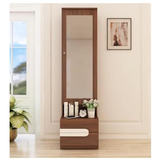 CASPIAN Engineered Wood Single Door Wooden Vanity Dressing Table (Rainforest Brown) | Pre-Assembled Furniture with Mirror | Bedroom Storage for Makeup & Accessories Organizer | 6 Shelves & 2 Drawers