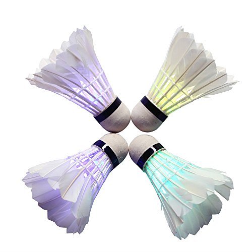 BLUBOON(TM) LED Badminton Set Shuttlecock Dark Night Glow Birdies Lighting for Outdoor/Indoor Sports Activities (Color, 4 Pcs)