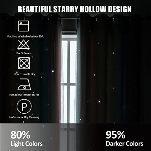 Blackout Curtains for Living Room Girls Nursery Kids Bedroom Eyelet,Soundproof Thermal Curtains for Winter,White Voile Net Curtains for Windows,2 Panel 52 x 84 inch Drop Pink Grey - Image 6