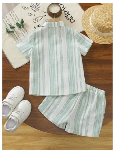 Image of SweatyRocks Boy's 2 Piece Summer Vacation Outfits Short Sleeve Collar Button Down Shirt and Shorts Clothing Set