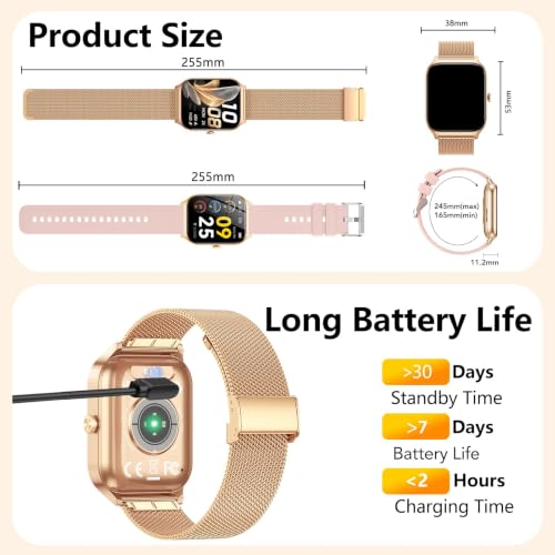 Image of Smart Watch for Women with Bluetooth Calling, Fashion Fitness Tracker, 1.85 inch HD Touch Screen, AI Voice Assistant, Heart Rate Sleep Monitor, 120+ Sports Modes, Compatible with Android iPhone, 2 Bands