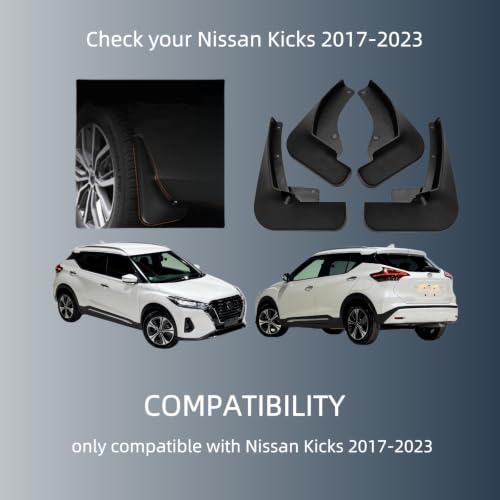 Image of No Drill Mud Flaps Compatible with Nissan Kicks 2017-2023(Fit for S SV SR),OEM Style Textured Black Custom Fit All Weather Exterior Accessories(4PCS