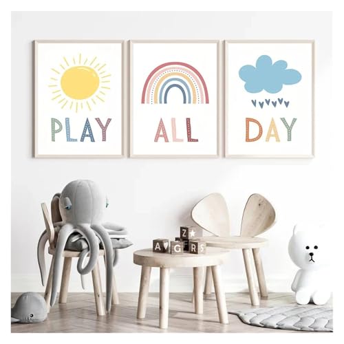 Affiche de Jeu pour Chambre d'Enfant Peinture sur Toile Soleil et Arc-en-Ciel Déco Nature - 4
