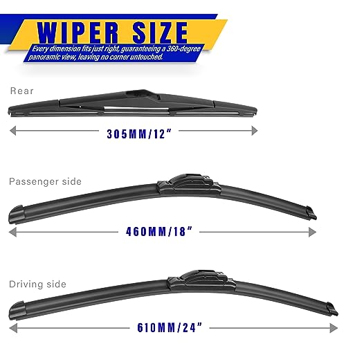 3 wipers Replacement for 2011-2016 Kia Sportage, Windshield Wiper Blades Original Equipment Replacement - 24"/18"/12" (Set of 3) U/J HOOK by Rooppa - Image 2