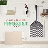 PizzaLover Zestaw kamień do pizzy 4w1 kamień korderytowy 38x30 cm do 800C łopata perforowana aluminiowa nożyczki do pizzy ebook grill i piekarnik