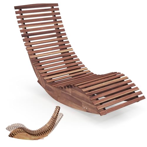 Giantex Chaise Longue Bascule en Bois d'Acacia