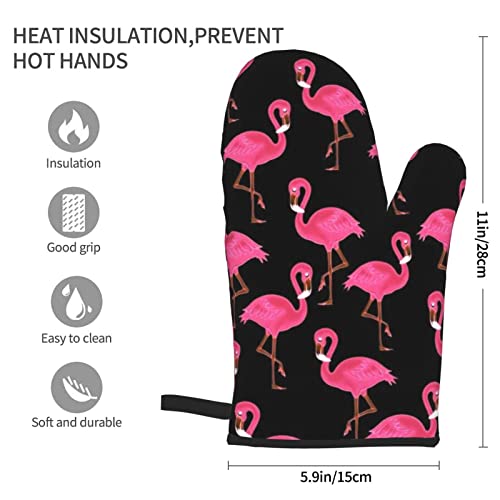 Lovely Pink Flamingos Oven Mitts 2-Pack, Fashion Heat Resistant Safe Cooking Baking Grilling Bbq Easy Washable Kitchen Oven Gloves Accessories #TOP1