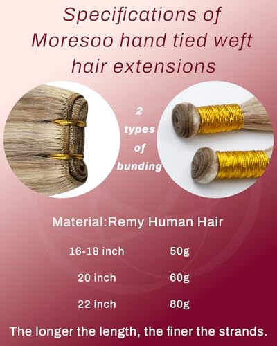 Image of Moresoo Genius Weft Hair Extensions, Highlights Golden Beige with Blonde | Crafted with Remy human hair, 18 Inch 50g, smooth strands for weddings, parties and everyday hairstyles