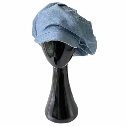 Tyughj Women Oversized Cloud Newsboy Hat Female Autumn Denim Octagonal Cap Black Blue Pleated Gorra (Color : Black Cap, Hat Size : 56Cm To 60Cm) #TOP1