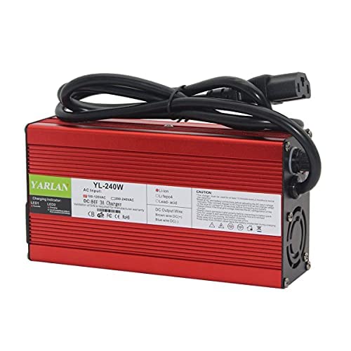 84V 3A Charger 72V Li-ion Battery Smart Charger Used for 20S 72V Li-ion Battery High Power with Fan Red Aluminum Case (84V3A 3P-Plug)