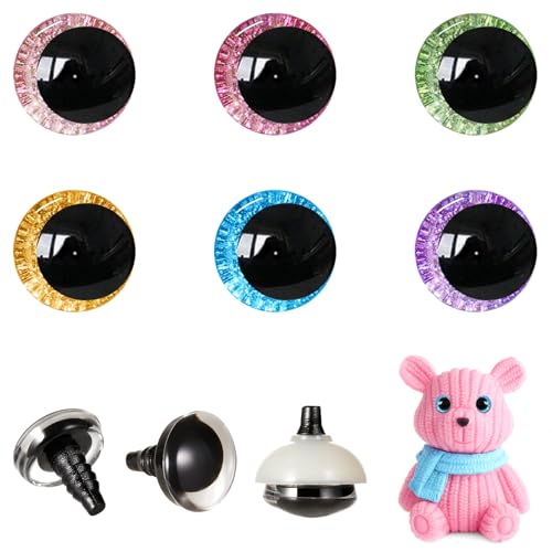 Image of MUCUNNIA 120pcs 12mm 3D Glitter Safety Eyes for Crocheting with Washers Moon Crochet Amigurumi Eyes for Crochet Animals Craft Eyes Doll Eyes Stuffed Crochet Eyes for Crafts Gift for Crochet Lovers