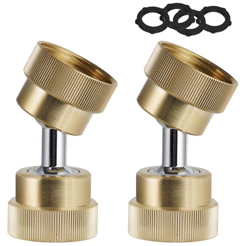 Hibbent Garden Hose Adapter, 3/4 Inch Swivel Brass Garden Hose Protector, Dual Rotation Female to Female Brass Connector with Extra 4 Washers, 2 Pack
