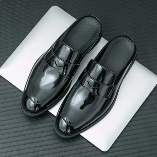 Mens Patent Leather Slip-On Dress Mule Sandals Summer Wingtip Backless Smoking Slippers Formal Business Party Half Loafers4
