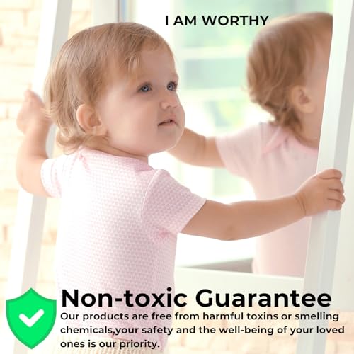 Image of inchI AM Worthy Self-Affirmation Mirror Decal, Positive Meditation Vinyl Sticker, Mindfulness Wall & Mirror Sticker, Safe for Kids & Teens, Motivating Bathroom Decor for Girls - 2.5 * 24.5cm