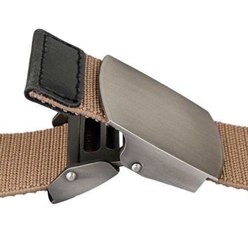 Sportmusies Elastic Belts for Men, Military Style Stretch Webbing Tactical Duty Belt (Khaki,Auto Metal Buckle)2