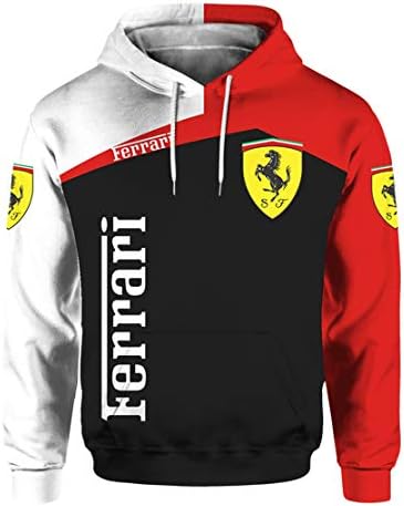 Men's Hoodie Long Sleeve Digital Printed F.e.r.r.a.r.i Sweatshirt (1,XL)