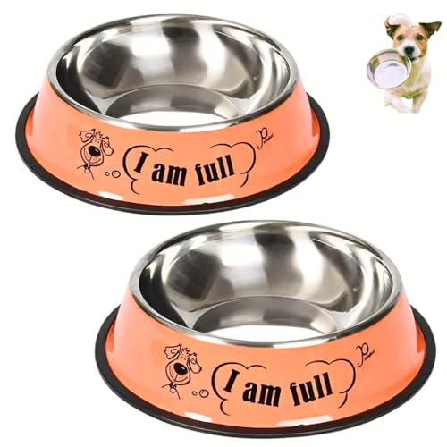 Pacco 2 PEZZI Ciotola Acciaio Inox Multi Color Cani Gatti Animali Domestici, Capacità 500 ml, Diametro 20 cm Antiscivolo, Cucciolo Dog Bowl Taglia Grande Media Piccola Coppia (ARANCIONE 2 PEZZI)