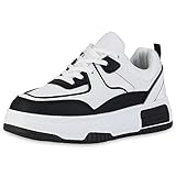  VAN HILL Damen Plateau Sneaker Keilabsatz Schuhe Freizeit Schnürer Profilsohle Keilsneaker Schnürschuhe Wedges Plateauschuhe 211731 Schwarz Weiss 38