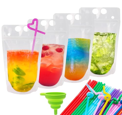 Ozera 100 PCS Drink Pouches, Reusable Juice Pouches for Adults,
