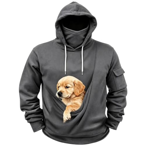 Mens Pet Pouch Hoodie Drawstring Pullover Fleece Hood Face Mask Sweatshirt - image 6