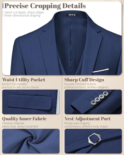 Image of MY'S Men's 3 Piece Suit Notch Lapel 2 Button Blazer Slim Fit Dress Business Party Jacket Vest Pants & Tie Set