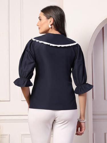 Image of Style Quotient Women Sky Blue Victorian Style Shirt