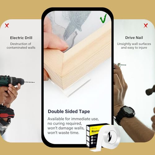 Image of Double Sided Heavy Duty Extra Strong Adhesive Tape -Indoor /Outdoor General Purpose Nano Tape for securing Picture Frames, Carpets. - Reusable and Without Leaving Adhesive Marks (2 Pack)