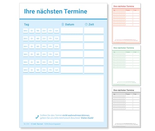 Frank Paperman | 600 Terminzettel Praxis | 12 x Terminblock à 50 Blatt | blau | 6 Termine pro Zettel | für Ärzte. Heilpraktiker. Physio. Massage. Studios u.v.m.