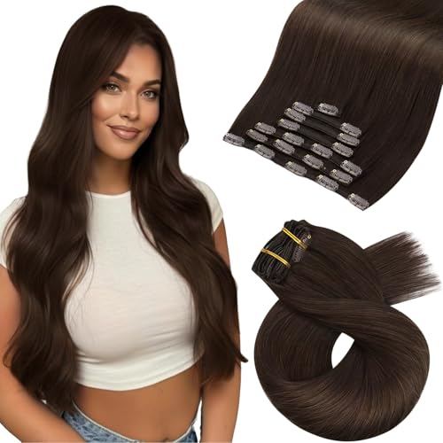 Moresoo Brown Clip in Hair Extensions Remy Straight Double Weft