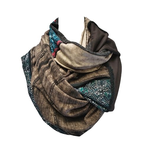 WANSSY® Damen Winterschal Großschal XXL lange Schal Doppelschicht verschiedenen Muster Vielfältige Tragemöglichkeiten (Graujacke Türkis)