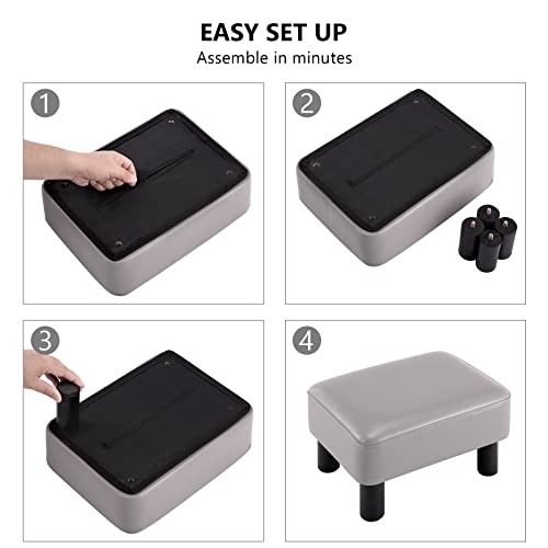 Apicizon Footstool Small Ottoman, 14.5" Rectangular Faux Leather Foot Stool With Padded Seat For Couch Chair, Footrest Stool For High Beds,Under Desk Stool Home Living Room Bedroom Cloakroom Grey #TOP6