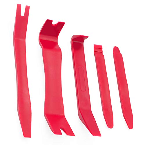 XBRN 5Pcs Trim Removal Tool -Trim Removal Tool Set,Car Pry Tool Kit, Car Panel Door Audio Trim Tool Kit for Vehicle Dash Radio Audio Installer- Red