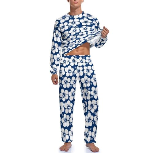 JZemdybill Vêtements de nuit, ensemble de pyjama pour homme style hawaïen, vêtements de nuit, haut à manches longues et pantalon, Fleur de style hawaïen, M – vue 3