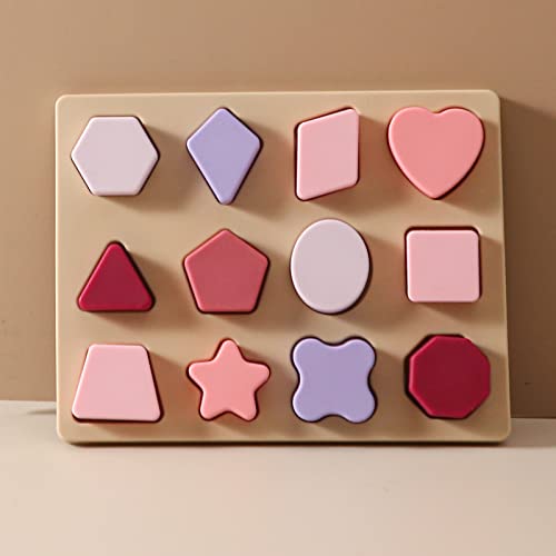 Image of Silicone Toddler Shape Puzzle Montessori Learning Shape Toy Board for Kids Preschool Boys & Girls Educational Toys and Gift